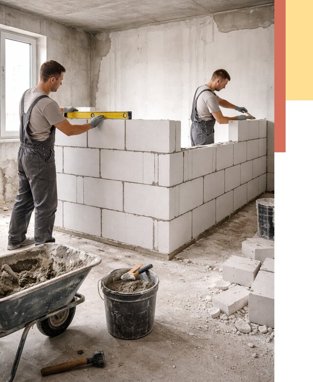 Кладка перегородок из ПГП в Оренбурге от 2542 руб./м2 — монтаж и возведение под ключ | ОТДЕЛОЧНИК-Рнб