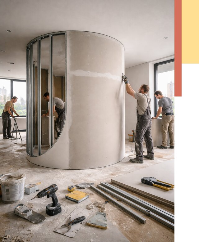 Радиусная перегородка из гипсокартона в Оренбурге от 2949 руб. под ключ | ОТДЕЛОЧНИК-Рнб