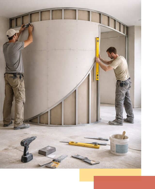 Радиусная перегородка из гипсокартона в Оренбурге под ключ