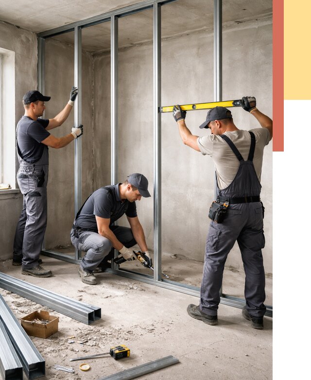 Монтаж каркаса перегородки из профиля в Оренбурге от 763 руб. | ОТДЕЛОЧНИК-Рнб