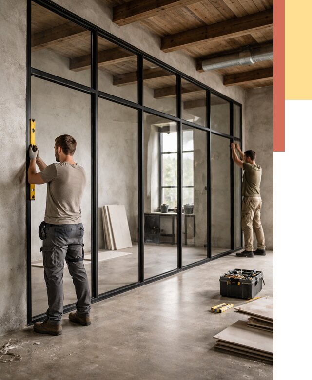 Стеклянные перегородки лофт в Оренбурге от 10677 руб. под ключ | ОТДЕЛОЧНИК-Рнб