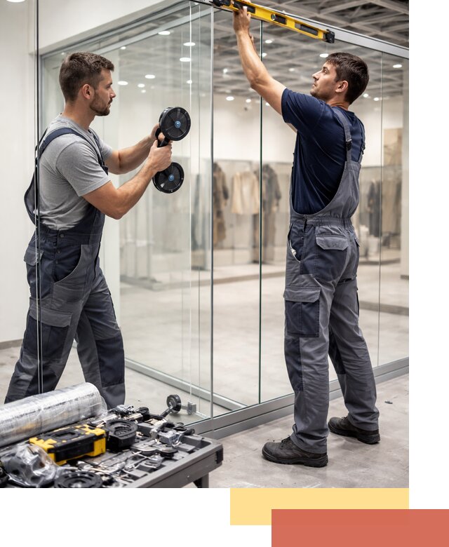 Стеклянные перегородки для магазинов в Оренбурге — монтаж и установка