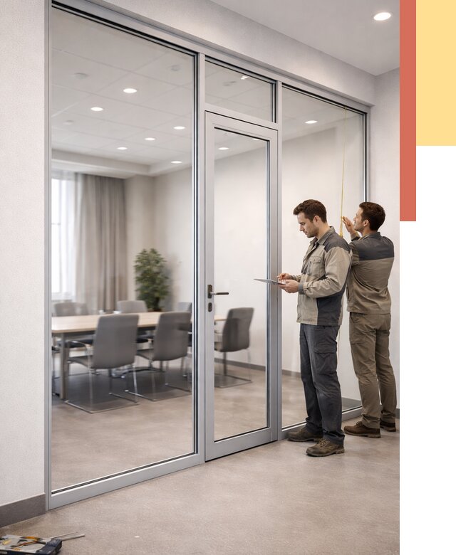 Установка и монтаж алюминиевых перегородок со стеклом в Оренбурге от 8339 руб. | ОТДЕЛОЧНИК-Рнб