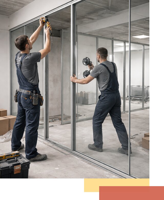 Алюминиевые перегородки со стеклом в Оренбурге — изготовление и монтаж