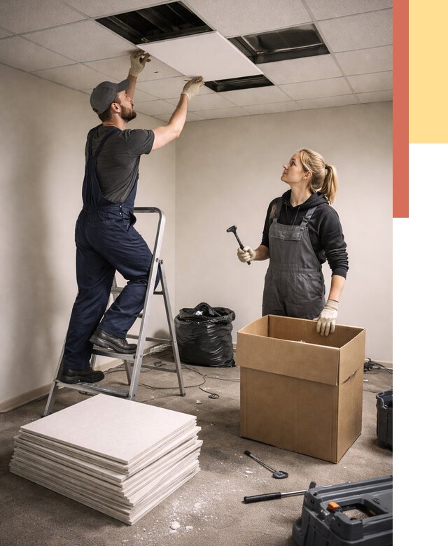 Демонтаж потолочной плитки в Оренбурге от 4576 руб. быстро и недорого | ОТДЕЛОЧНИК-Рнб