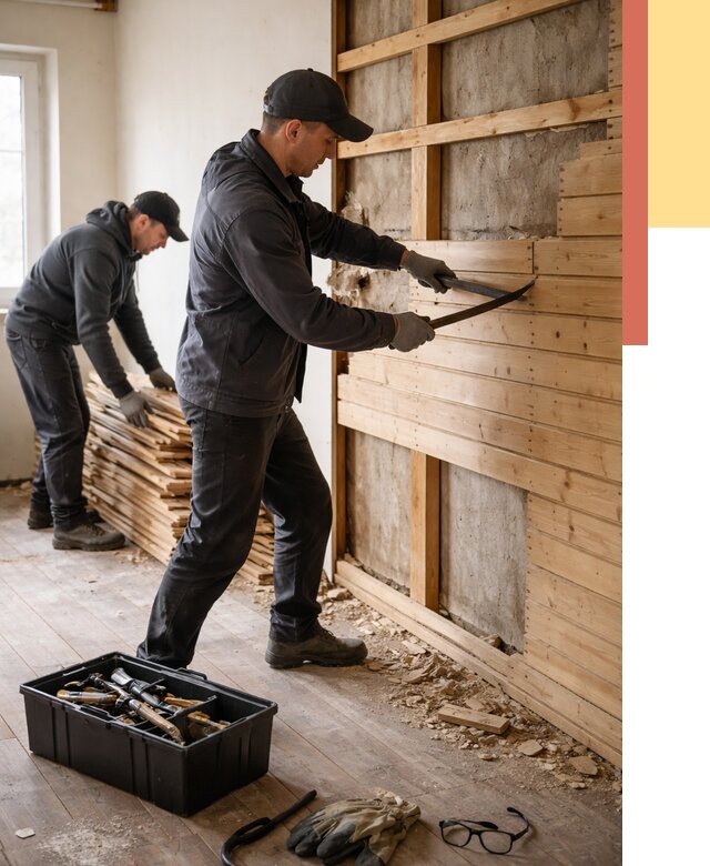 Демонтаж вагонки в Оренбурге от 3864 руб/м2 — быстро и недорого | ОТДЕЛОЧНИК-Рнб