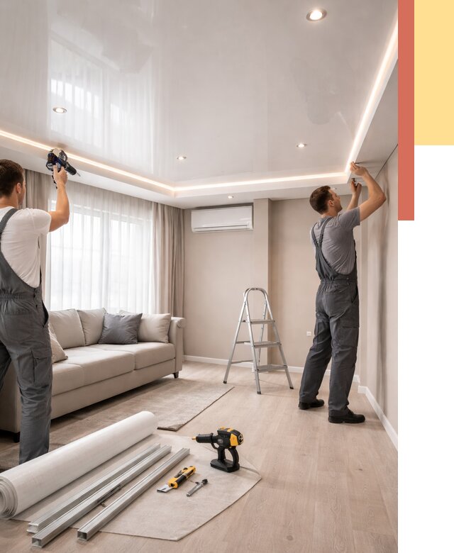 Монтаж глянцевого натяжного потолка в Оренбурге от 763 руб. под ключ | ОТДЕЛОЧНИК-Рнб