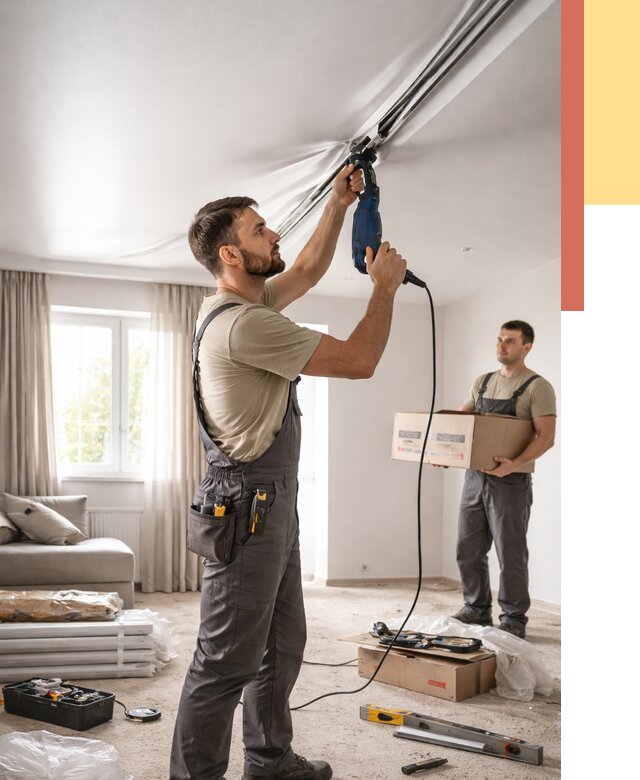 Монтаж сатинового натяжного потолка в Оренбурге от 3559 руб. | Быстро, недорого — ОТДЕЛОЧНИК-Рнб