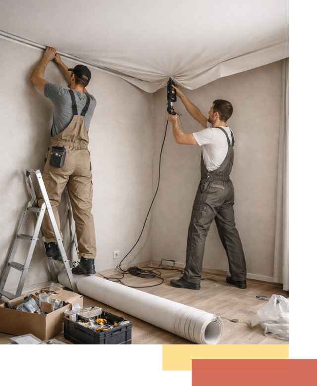 Монтаж цветного натяжного потолка в Оренбурге за один день