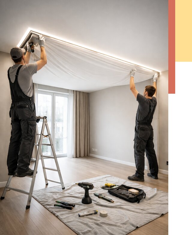 Монтаж парящего натяжного потолка в Оренбурге от 4576 руб. быстро и недорого | ОТДЕЛОЧНИК-Рнб