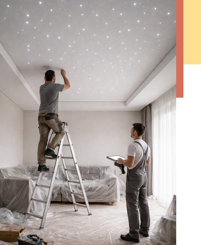 Монтаж натяжного потолка «звездное небо» в Оренбурге от 6610 руб. | ОТДЕЛОЧНИК-Рнб