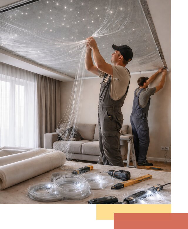 Монтаж натяжного потолка «Звездное небо» в Оренбурге