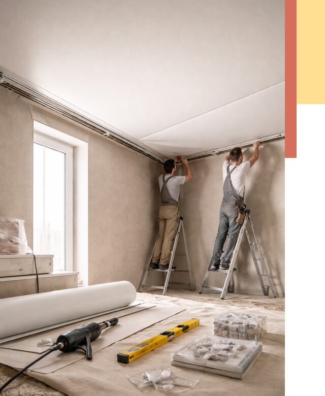 Монтаж натяжного потолка в спальне в Оренбурге от 3864 руб. под ключ | ОТДЕЛОЧНИК-Рнб