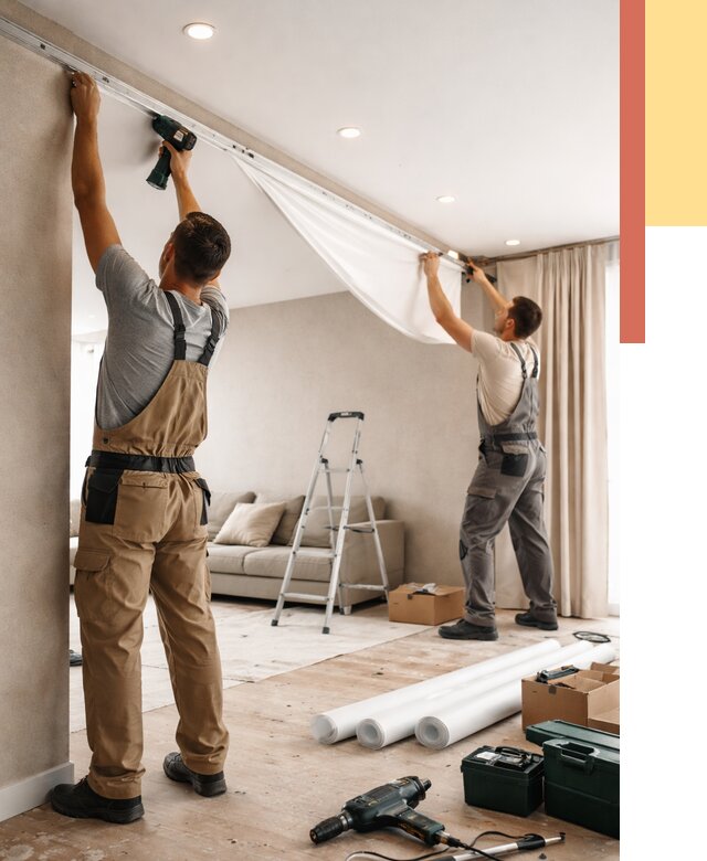 Монтаж натяжного потолка в гостиной в Оренбурге от 559 руб. | ОТДЕЛОЧНИК-Рнб