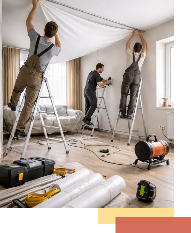 Монтаж натяжного потолка в гостиной в Оренбурге