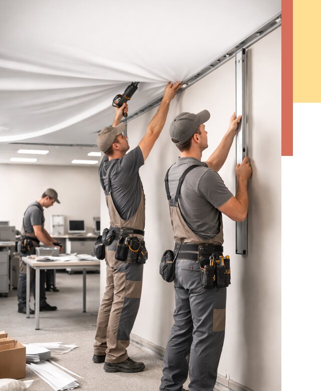 Монтаж натяжного потолка в офисе в Оренбурге от 458 руб/м² — быстро и недорого | ОТДЕЛОЧНИК-Рнб