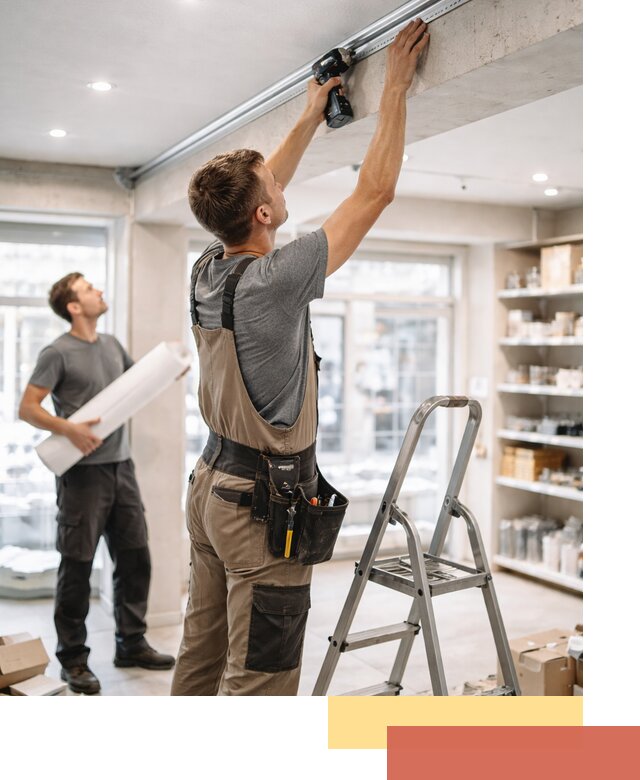 Монтаж натяжных потолков в магазине в Оренбурге