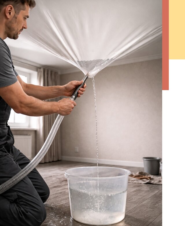 Слив воды с натяжного потолка в Оренбурге от 2542 руб. быстро и недорого | ОТДЕЛОЧНИК-Рнб