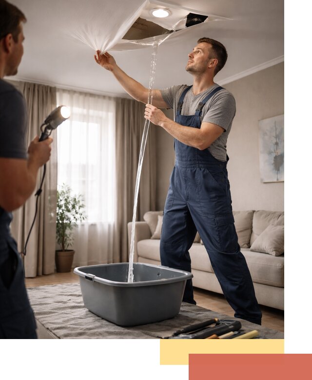 Слив воды с натяжного потолка в Оренбурге быстро и аккуратно