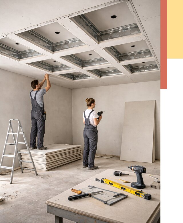 Кессонный потолок из гипсокартона в Оренбурге от 1881 руб. — монтаж и под ключ | ОТДЕЛОЧНИК-Рнб