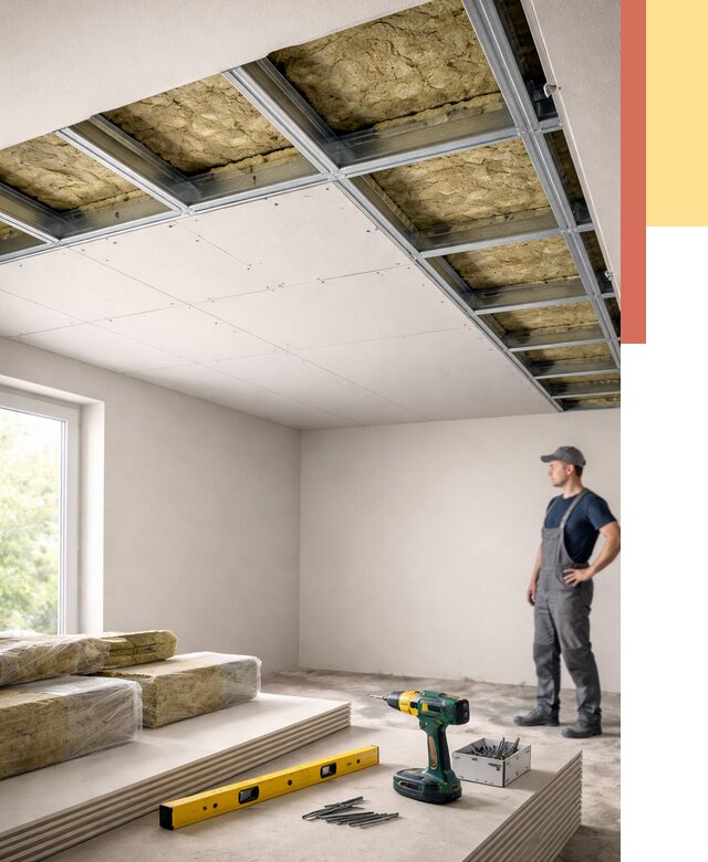 Звукоизоляция потолка ГКЛ в Оренбурге от 966 руб. — монтаж под ключ | ОТДЕЛОЧНИК-Рнб