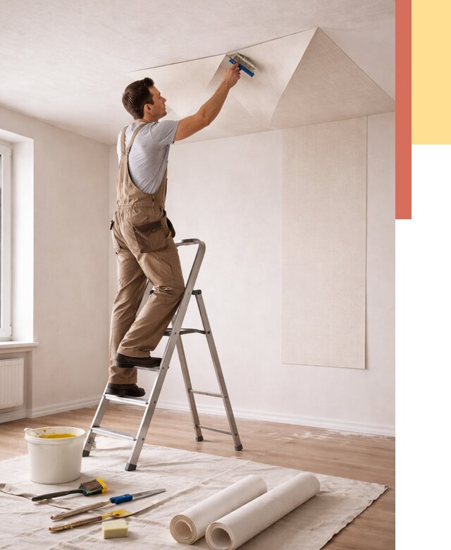 Поклейка обоев на потолок в Оренбурге от 4576 руб. быстро и недорого | ОТДЕЛОЧНИК-Рнб