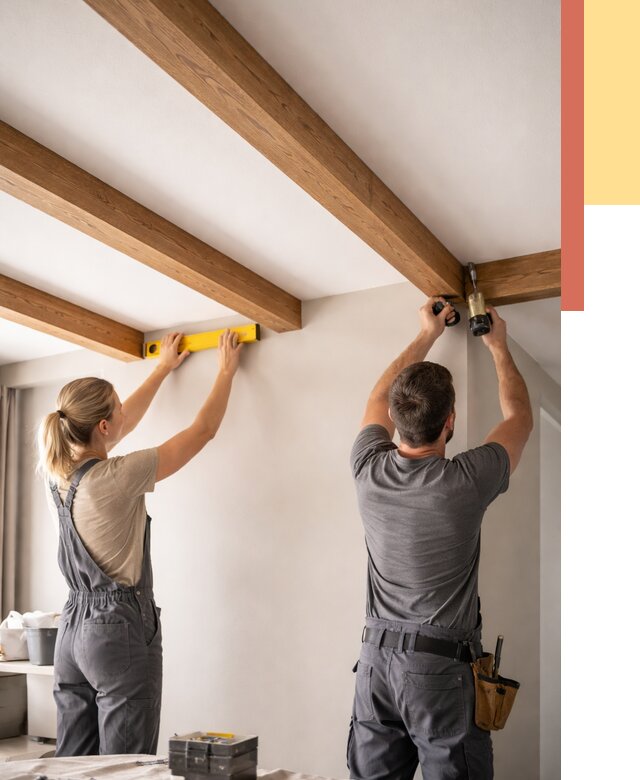 Монтаж декоративных балок на потолок в Оренбурге от 4271 руб. — ОТДЕЛОЧНИК-Рнб